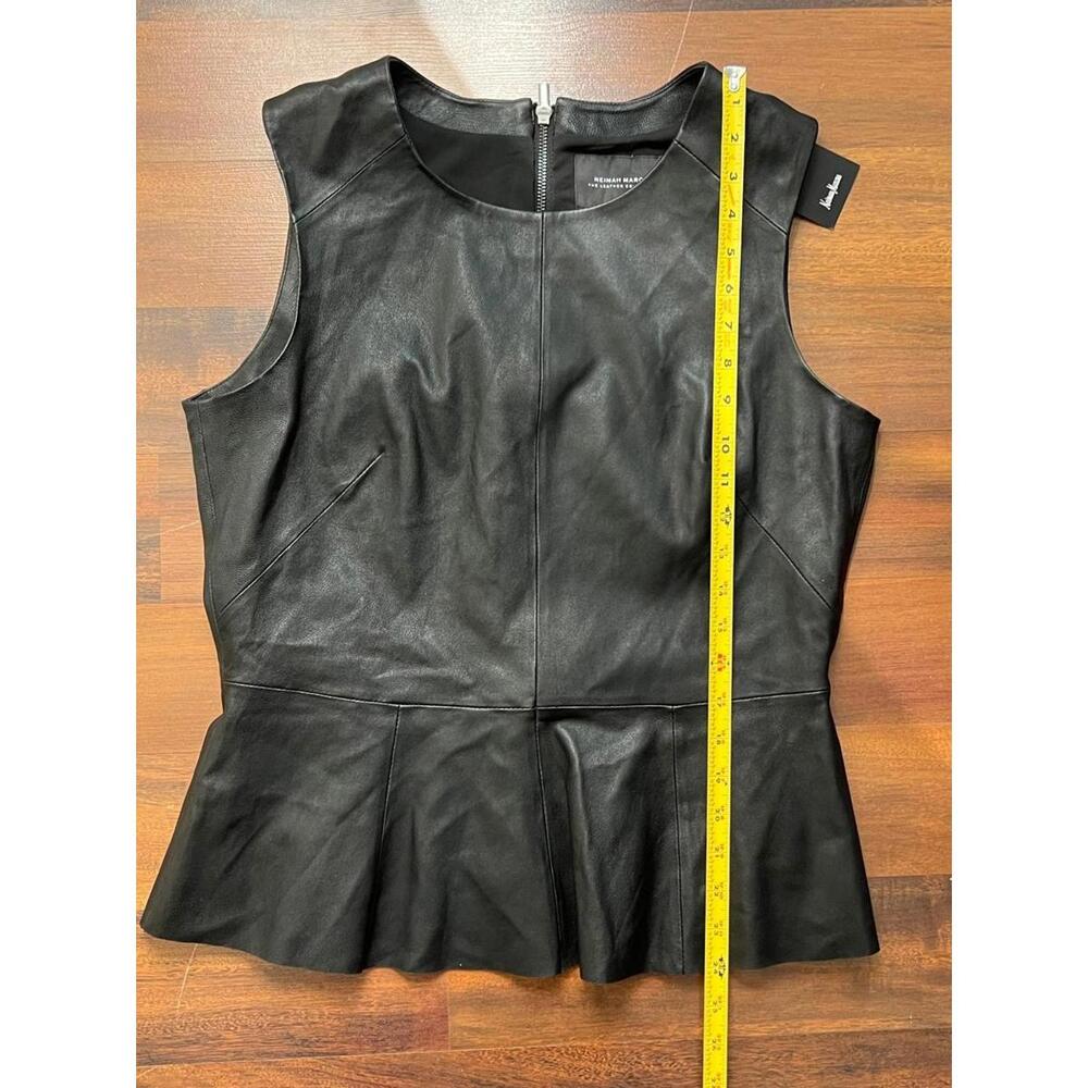 Neiman Marcus Genuine Leather Peplum Top NWT Black Size L - Picture 3 of 6